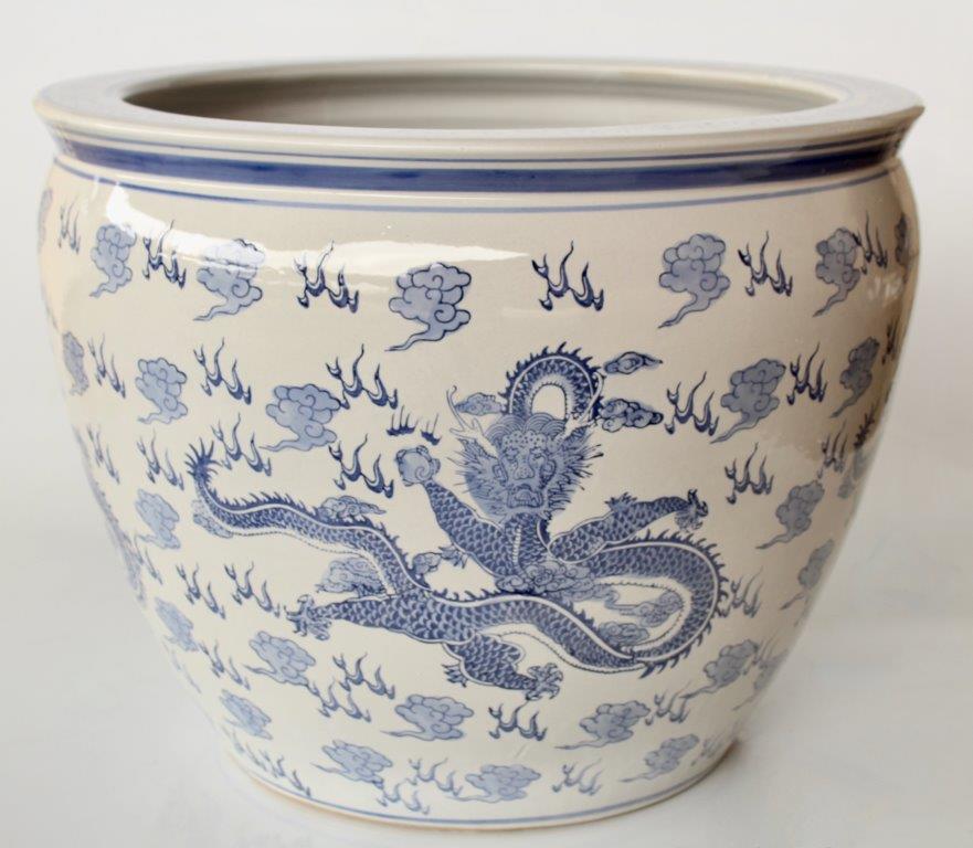 Extra Large Blue & White Chinese Dragon Planter